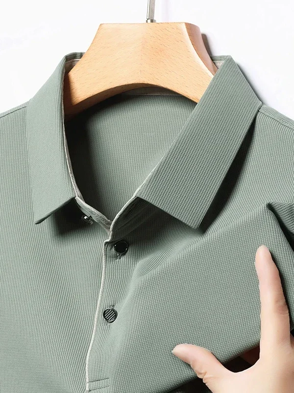 2025 New Men's Business Casual Short Sleeved Shirt Solid Color Polo Shirt Fashionable Breathable Comfortable Versatile Top