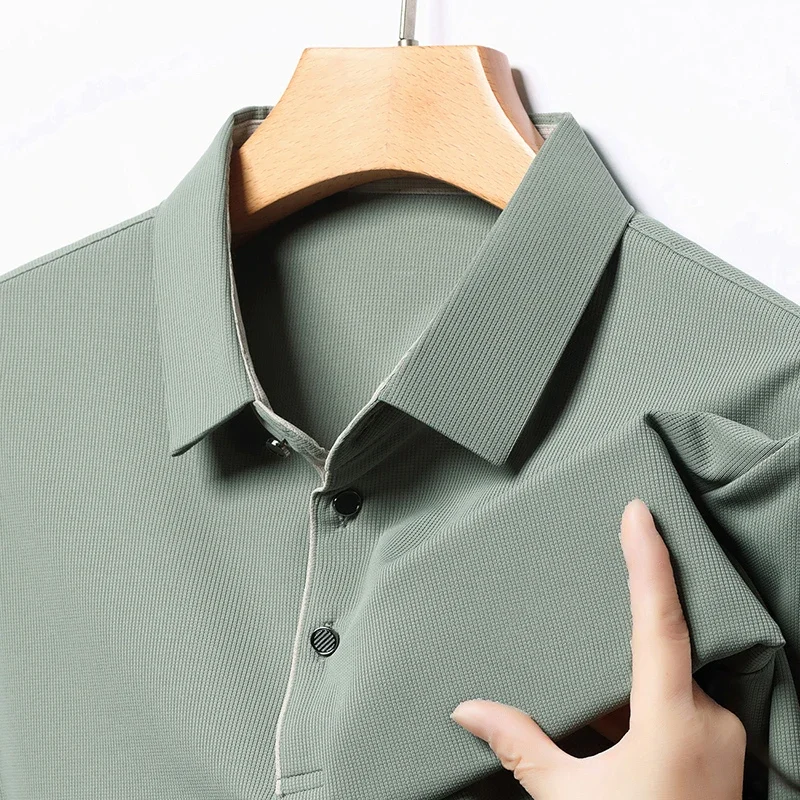 2025 New Men’s Business Casual Short Sleeved Shirt Solid Color Polo Shirt Fashionable Breathable Comfortable Versatile Top