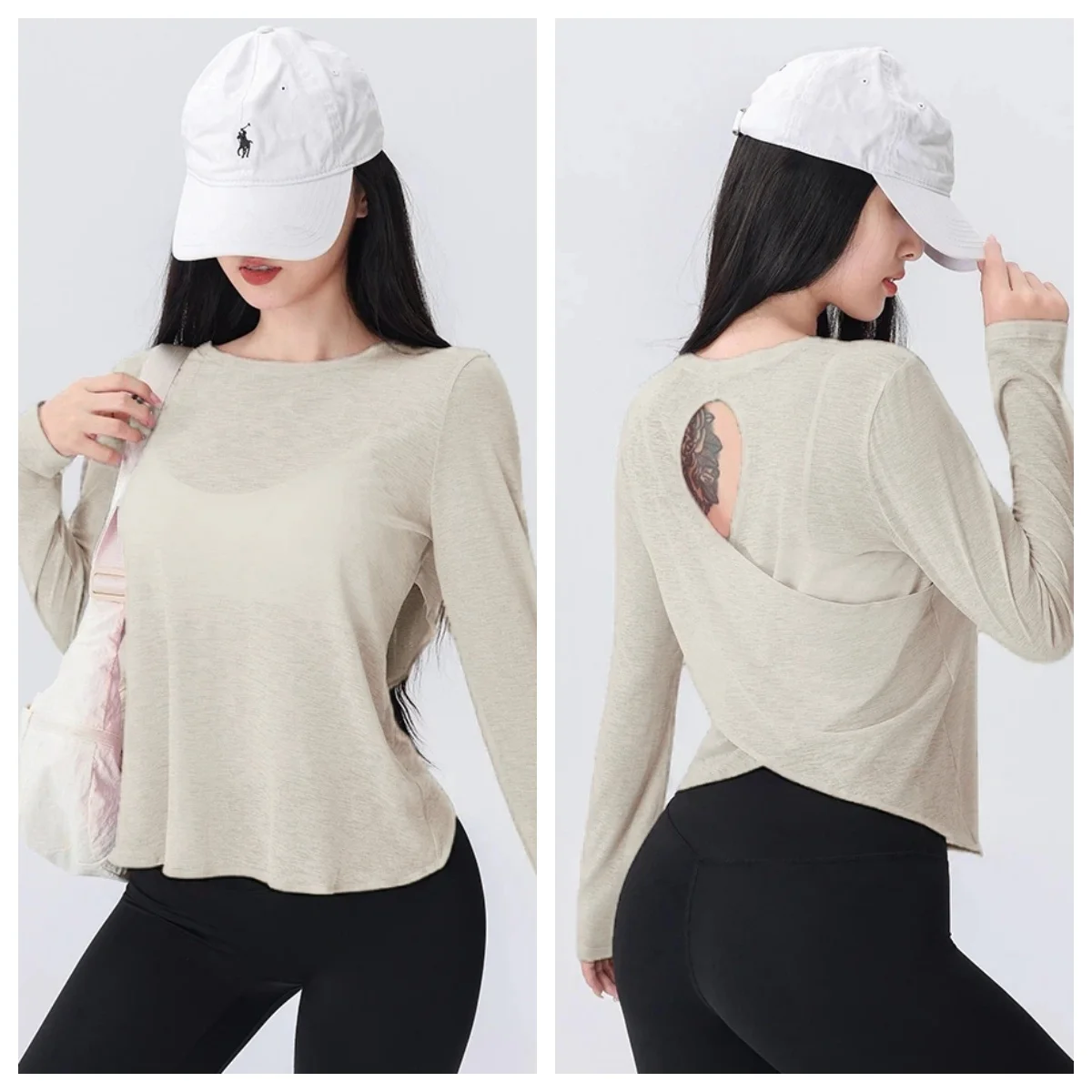 Breathable Open Back Yoga Top, Women’s Loose Fit Long Sleeve Shirt, Lightweight Running & Pilates Wear