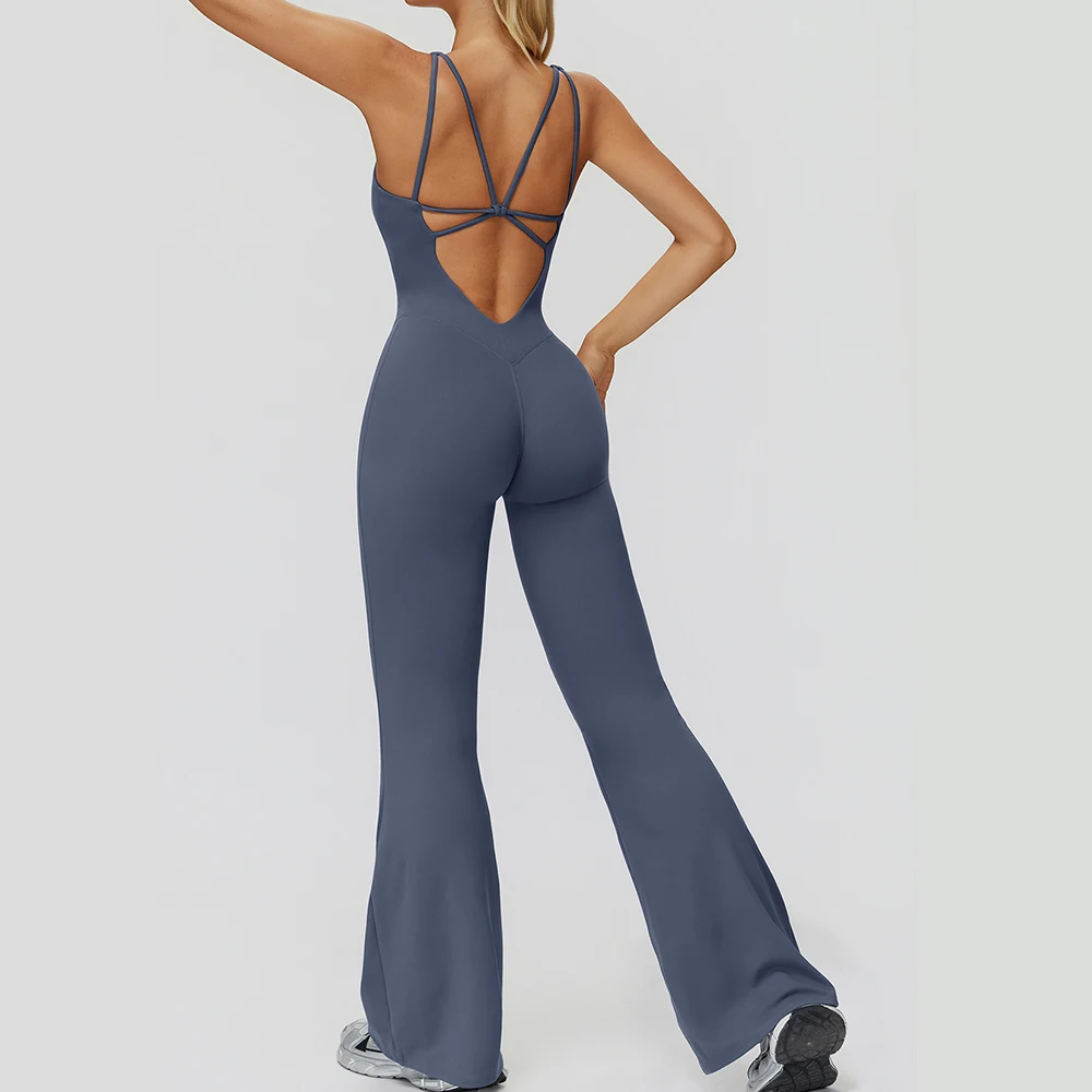 Yoga Set Sport Jumpsuit Women Tracksuits Backless Romper Flared Pant One Piece Yoga Suit Cross Strap Fitness Bodysuit Sportswear